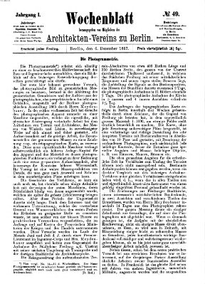 Wochenblatt (Deutsche Bauzeitung 〈Berlin〉) Freitag 6. Dezember 1867