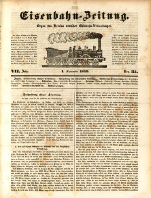 Eisenbahn-Zeitung Samstag 1. September 1849