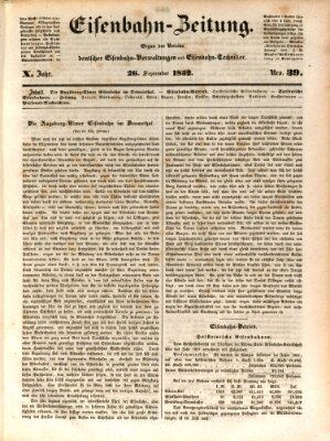 Eisenbahn-Zeitung Sonntag 26. September 1852