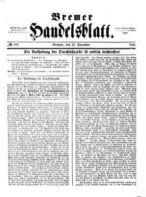 Bremer Handelsblatt Samstag 22. Dezember 1860