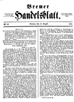 Bremer Handelsblatt Samstag 16. August 1862