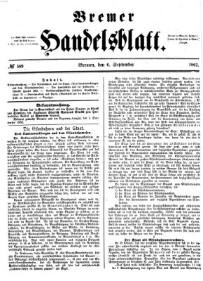 Bremer Handelsblatt Samstag 6. September 1862