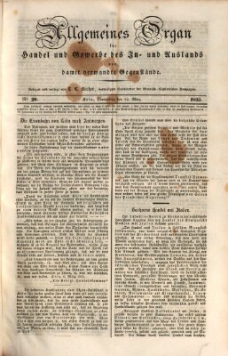 Allgemeines Organ für Handel und Gewerbe und damit verwandte Gegenstände Donnerstag 12. März 1835