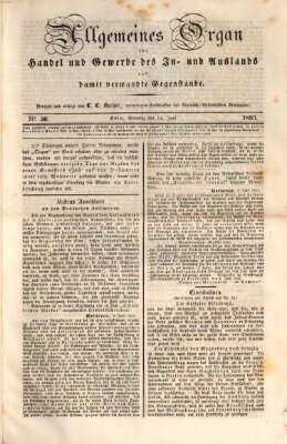 Allgemeines Organ für Handel und Gewerbe und damit verwandte Gegenstände Sonntag 14. Juni 1835