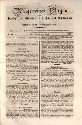 Allgemeines Organ für Handel und Gewerbe und damit verwandte Gegenstände Sonntag 9. August 1835