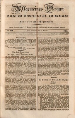 Allgemeines Organ für Handel und Gewerbe und damit verwandte Gegenstände Donnerstag 19. November 1835