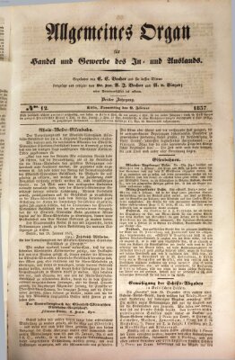 Allgemeines Organ für Handel und Gewerbe und damit verwandte Gegenstände Donnerstag 9. Februar 1837