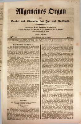 Allgemeines Organ für Handel und Gewerbe und damit verwandte Gegenstände Sonntag 12. März 1837