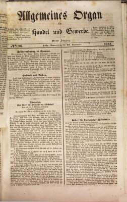 Allgemeines Organ für Handel und Gewerbe und damit verwandte Gegenstände Donnerstag 30. November 1837