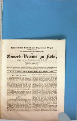 Allgemeines Organ für Handel und Gewerbe und damit verwandte Gegenstände Sonntag 17. Dezember 1837