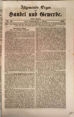 Allgemeines Organ für Handel und Gewerbe und damit verwandte Gegenstände Donnerstag 31. Oktober 1839