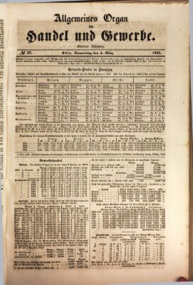Allgemeines Organ für Handel und Gewerbe und damit verwandte Gegenstände Donnerstag 4. März 1841