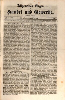 Allgemeines Organ für Handel und Gewerbe und damit verwandte Gegenstände Donnerstag 3. Juni 1841