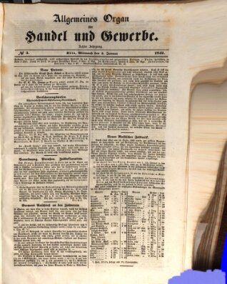 Allgemeines Organ für Handel und Gewerbe und damit verwandte Gegenstände Mittwoch 5. Januar 1842
