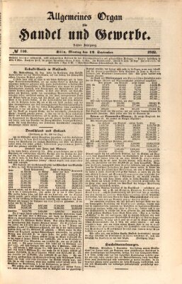Allgemeines Organ für Handel und Gewerbe und damit verwandte Gegenstände Montag 12. September 1842