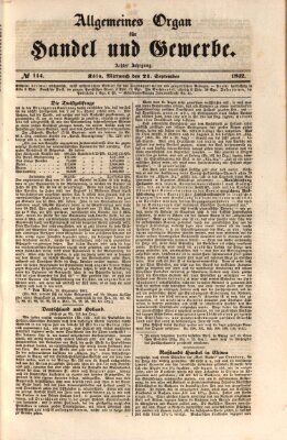 Allgemeines Organ für Handel und Gewerbe und damit verwandte Gegenstände Mittwoch 21. September 1842