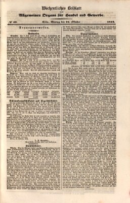 Allgemeines Organ für Handel und Gewerbe und damit verwandte Gegenstände Montag 24. Oktober 1842