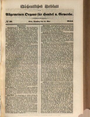 Allgemeines Organ für Handel und Gewerbe und damit verwandte Gegenstände Samstag 11. Mai 1844