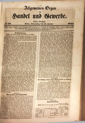 Allgemeines Organ für Handel und Gewerbe und damit verwandte Gegenstände Donnerstag 30. Januar 1845