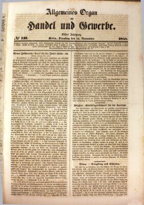 Allgemeines Organ für Handel und Gewerbe und damit verwandte Gegenstände Samstag 15. November 1845
