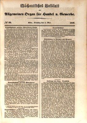 Allgemeines Organ für Handel und Gewerbe und damit verwandte Gegenstände Dienstag 4. Mai 1847