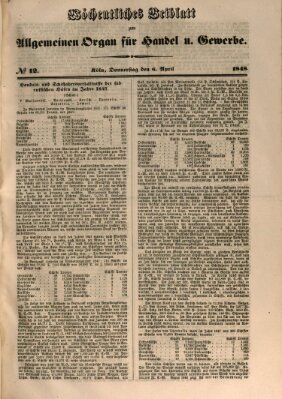 Allgemeines Organ für Handel und Gewerbe und damit verwandte Gegenstände Donnerstag 6. April 1848