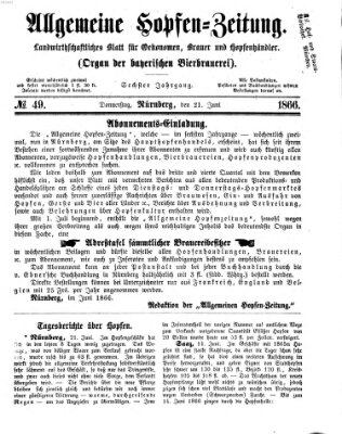 Allgemeine Hopfen-Zeitung Donnerstag 21. Juni 1866