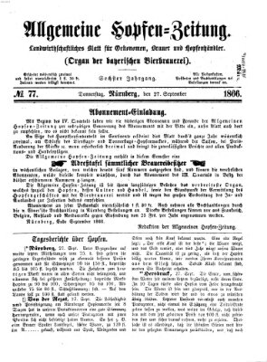 Allgemeine Hopfen-Zeitung Donnerstag 27. September 1866