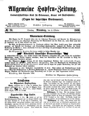 Allgemeine Hopfen-Zeitung Dienstag 2. Oktober 1866