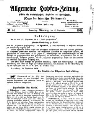 Allgemeine Hopfen-Zeitung Donnerstag 17. September 1868