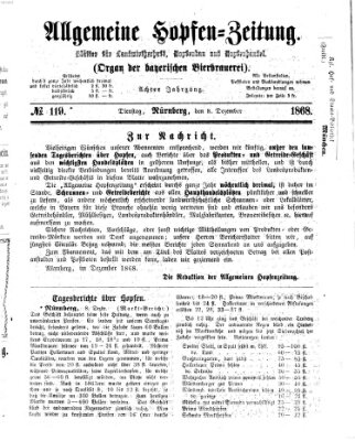 Allgemeine Hopfen-Zeitung Dienstag 8. Dezember 1868