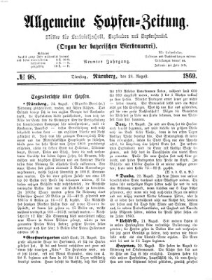 Allgemeine Hopfen-Zeitung Dienstag 24. August 1869