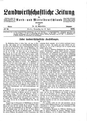 Landwirthschaftliche Zeitung für Nord- und Mittel-Deutschland Donnerstag 29. April 1858