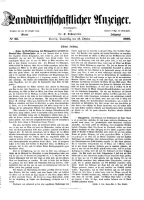 Landwirthschaftliche Zeitung für Nord- und Mittel-Deutschland Donnerstag 28. Oktober 1858