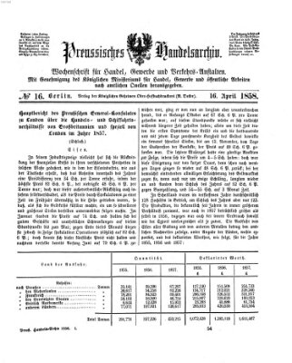 Preußisches Handels-Archiv Freitag 16. April 1858