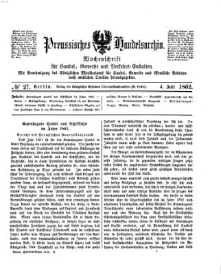 Preußisches Handels-Archiv Freitag 4. Juli 1862