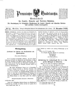 Preußisches Handels-Archiv Freitag 21. Dezember 1866