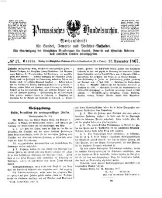 Preußisches Handels-Archiv Freitag 22. November 1867