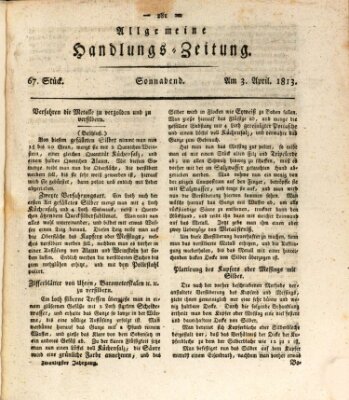 Allgemeine Handlungs-Zeitung Samstag 3. April 1813