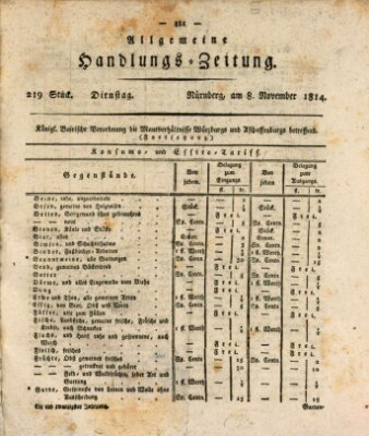 Allgemeine Handlungs-Zeitung Dienstag 8. November 1814