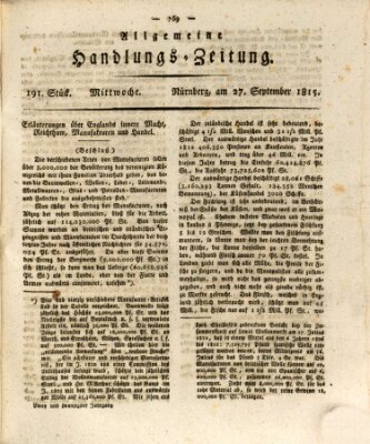 Allgemeine Handlungs-Zeitung Mittwoch 27. September 1815