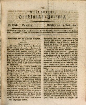Allgemeine Handlungs-Zeitung Sonntag 14. April 1816