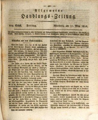 Allgemeine Handlungs-Zeitung Freitag 31. Mai 1816