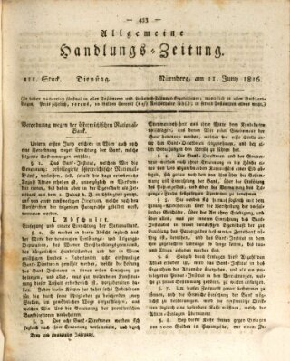 Allgemeine Handlungs-Zeitung Dienstag 11. Juni 1816