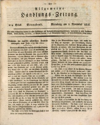 Allgemeine Handlungs-Zeitung Samstag 2. November 1816