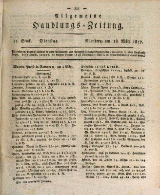 Allgemeine Handlungs-Zeitung Dienstag 18. März 1817