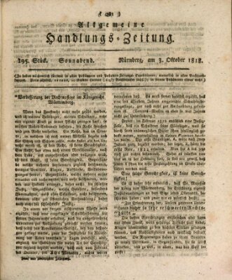Allgemeine Handlungs-Zeitung Samstag 3. Oktober 1818