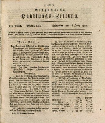 Allgemeine Handlungs-Zeitung Mittwoch 16. Juni 1819