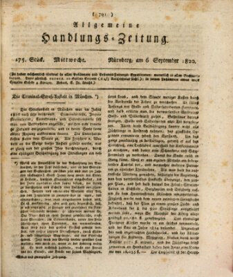 Allgemeine Handlungs-Zeitung Mittwoch 6. September 1820