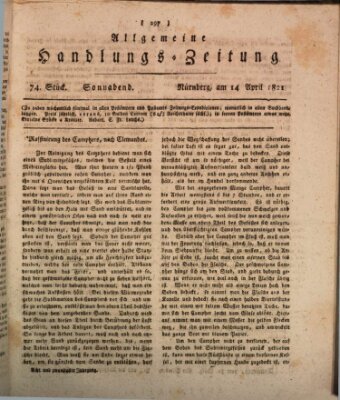 Allgemeine Handlungs-Zeitung Samstag 14. April 1821